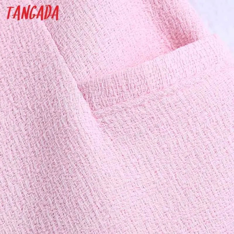 Femmes élégantes rose tweed poches à glissière femme rétro shorts décontractés pantalons be521 210416