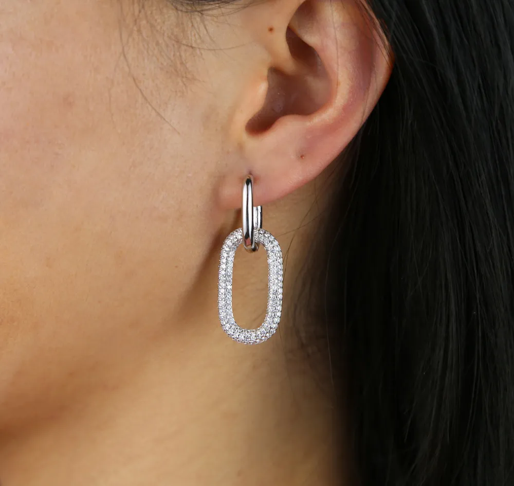 Géométrique breloque pendante or rose couleur argent glacé 5A cz lien chaîne goutte boucle d'oreille pour les femmes