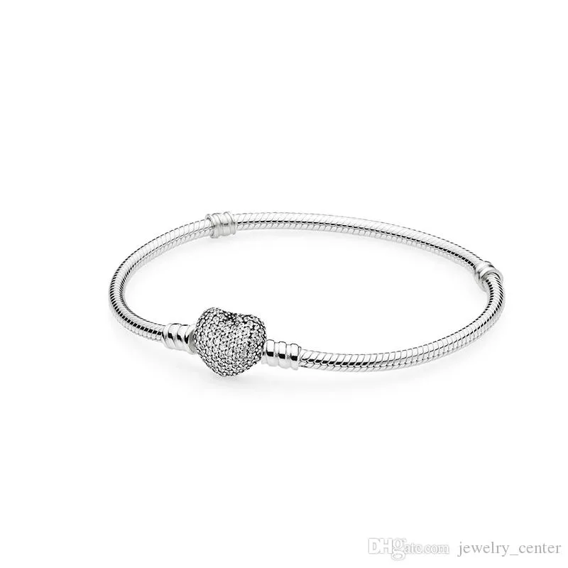 Authentic 925 Sterling Silver Heart Charms Bracelet Fit  European Beads Jewelry Bangle Real silver Bracelet for Women