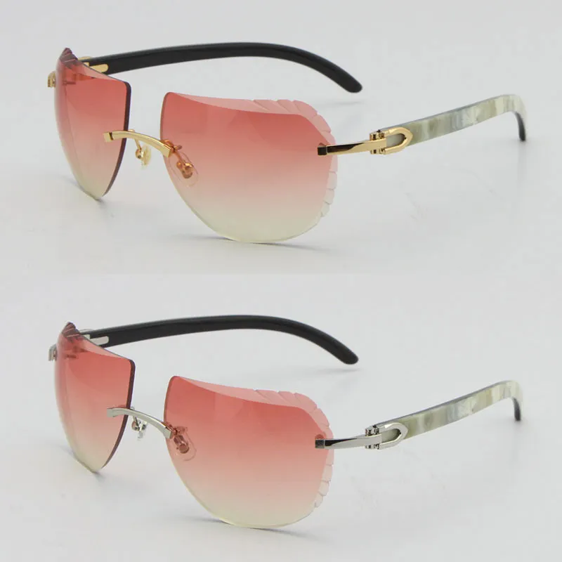 Design Original Black Mix White Buffalo Horn Rimless Sunglasses 8200763 C Decoration Diamond Cut Lens Sun glasses women men 18K Go2646