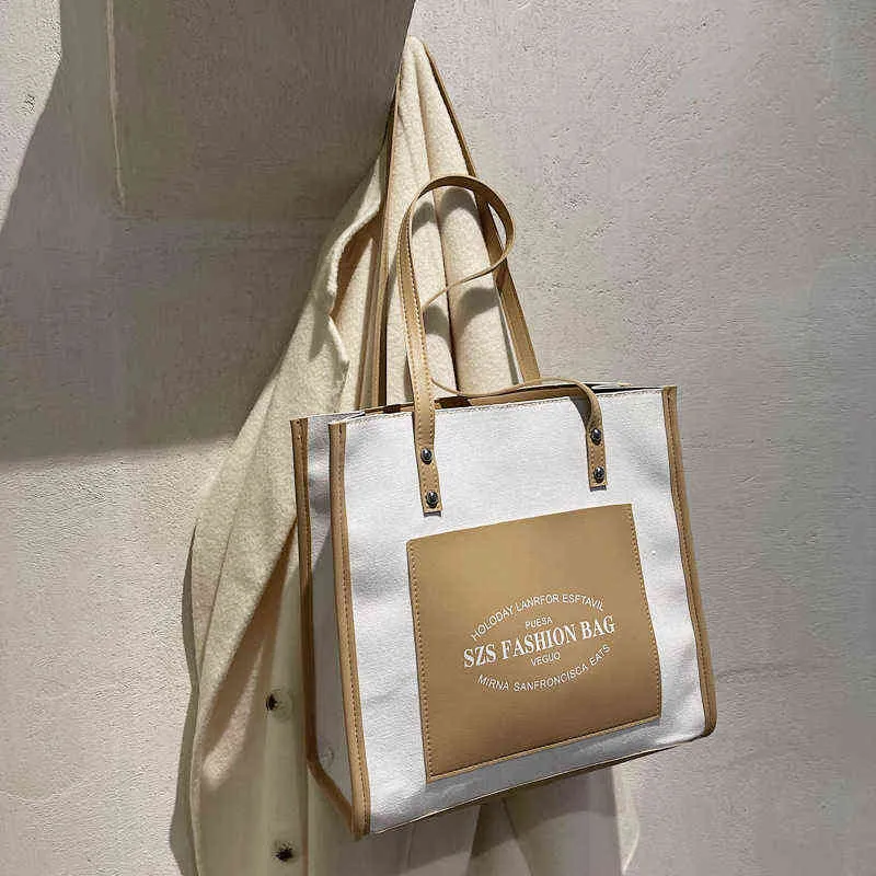Сумки для покупок сумочки холст напечатаны с буквами для женщин, сумки на плечо розничная PU, большая емкость, стиль OL 220310