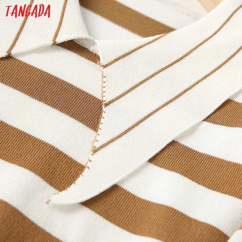 Tangada été mode femmes élégant motif rayé robe en tricot à manches courtes col claudine dames robe mi-longue YU38 210609
