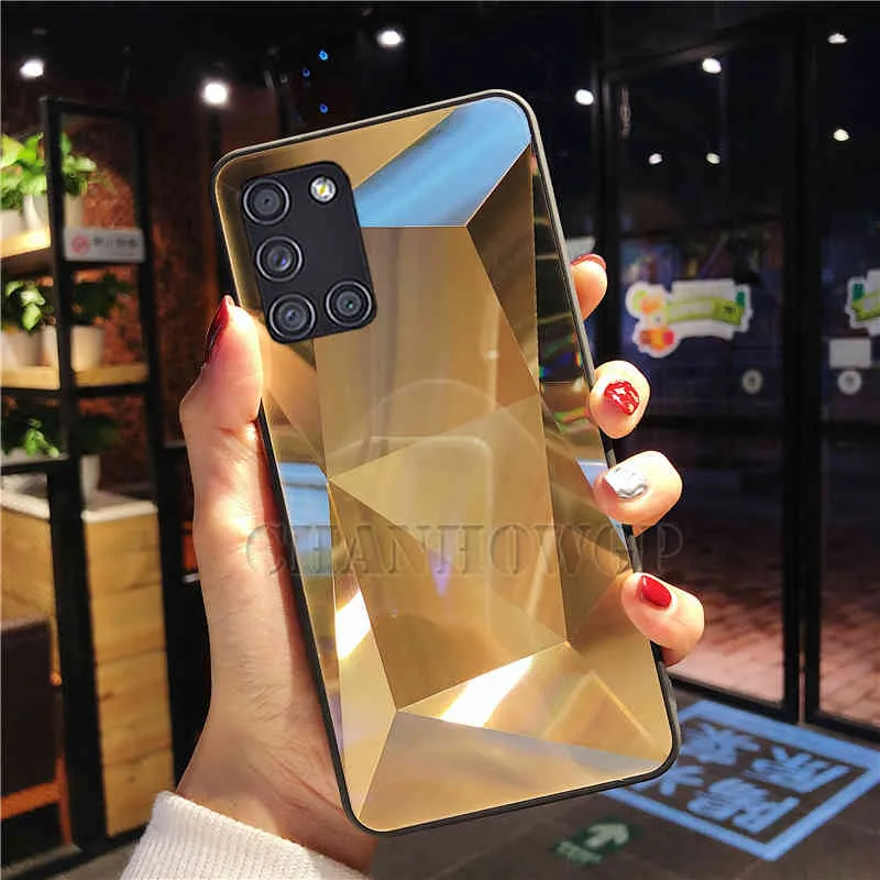 Diamond Mirror Case For Samsung Galaxy A21S A51 A71 A01 A11 A31 A41 A70 A50 A30 A40 A20 A10 S20 FE S10 Note 20 Ultra Soft Cover