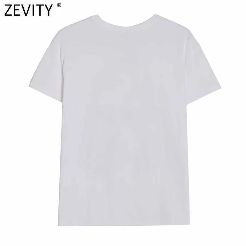 Zevity Frauen einfach Schönheit Kopf Skulptur Applikationen beiläufige dünne weiße T-Shirt weibliche schicke Grundstrick Sommer Tops T692 210603