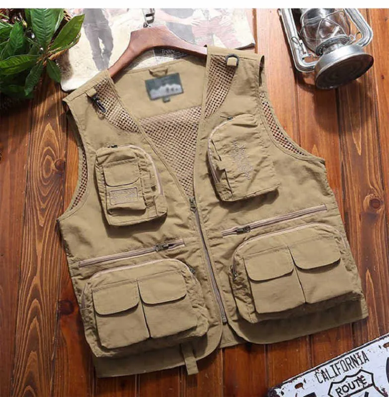 Gilets de pêche séchage rapide respirant multi poches maille gilet sans manches déchargement Pographie randonnée poisson M-8XL 210925