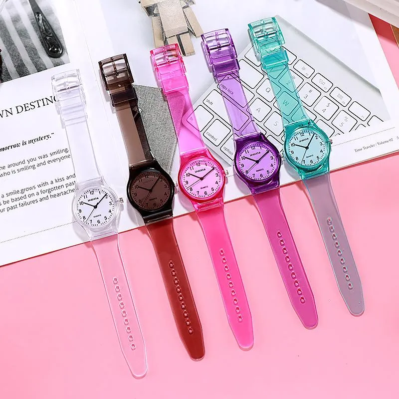 Montres-bracelets Transparent Simple Silicone Souple Femmes Montre Junior Lycée Étudiant Horloge Girsl Montres Pour Enfants Enfants Cadeaux L198D