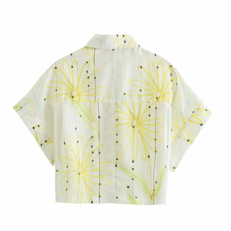 Zoete vrouwen revers single breasted blouse zomer mode dames strand stijl verse vrouwelijke shirt daisy print top 210515