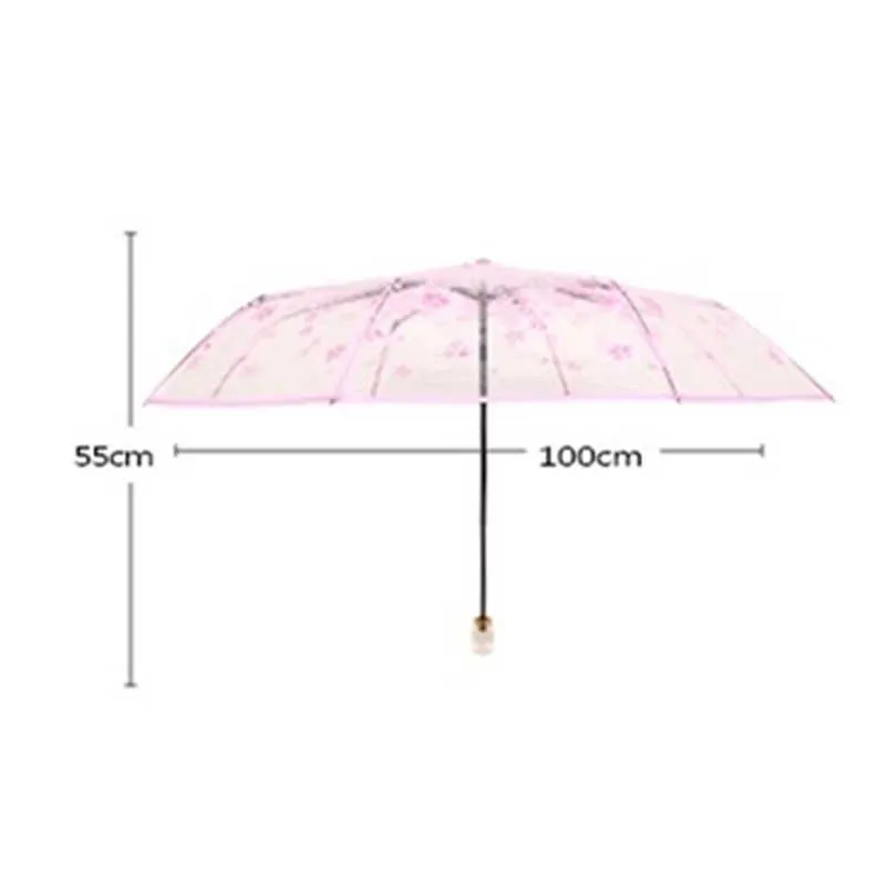 Romantyczne przezroczyste przezroczyste kwiaty Bubble Dome Cute Designer Goth parasol pół automatycznego dla wiatru ciężkie deszcz kobiety Słońce parasol H6070807