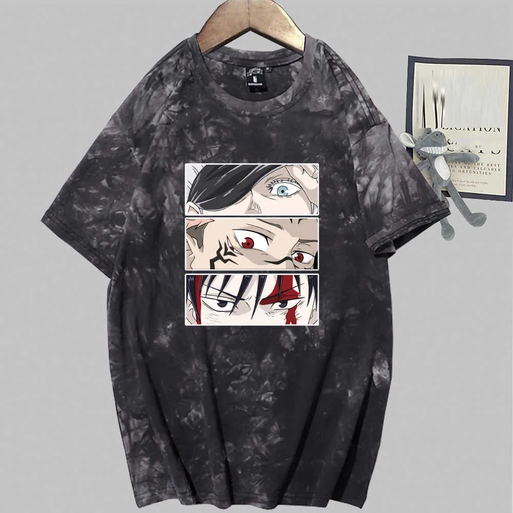 Unisex Anime Jujutsu Kaisen Anime Mode Kurzarm Rundhals Tie Dye T-shirt Y0809