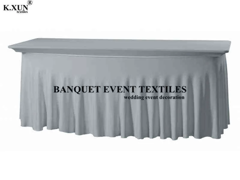 Rectangle Équipé Stretch Spandex Couverture De Table tissu Lycra Long Bar Tissu Pour el Événement Partie Décoration 211103