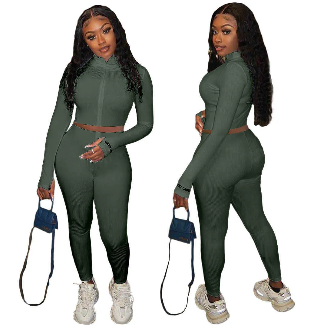 Designer Kvinnor Tracksuits Set High Collar Broderade Letter Zip Top Leggings Sports Outfits Dam Casual Jogging Suits