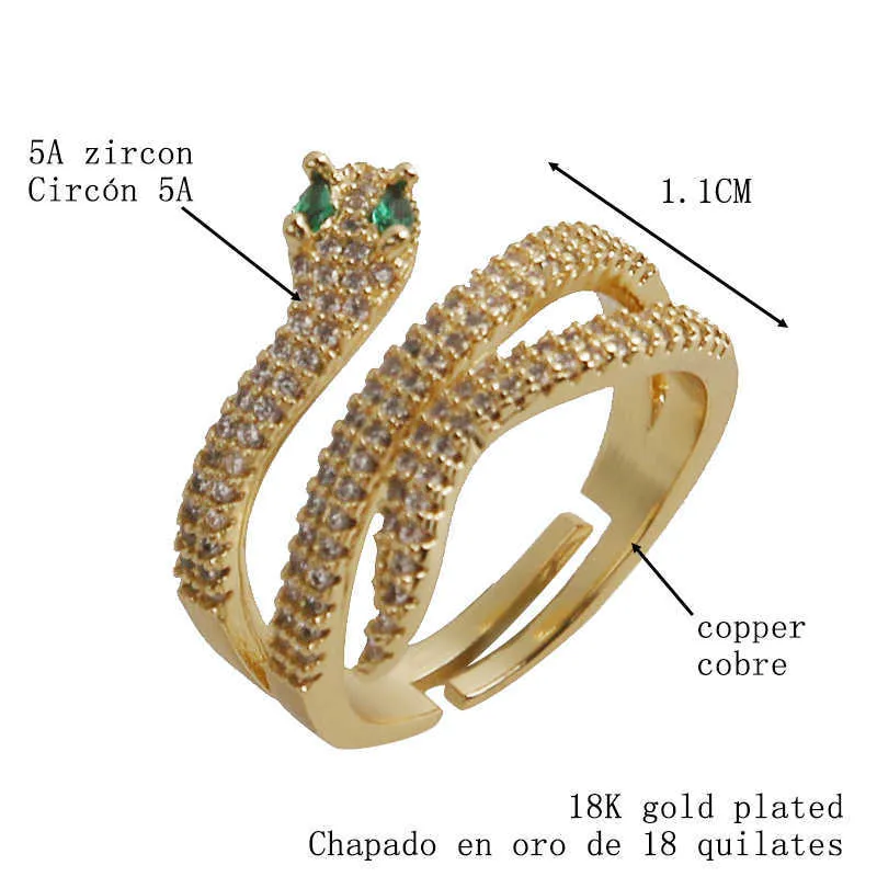 Bague femme or serpent réglable anneau ouvert pour femme cristal cuivre cubique arc-en-ciel 5A zircone simple anneau femme livraison directe X0715