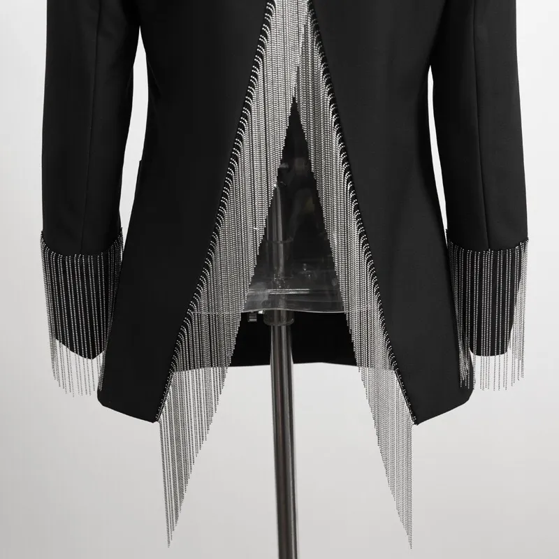 giacca primaverile piccola famale design nicchia posteriore nappa spaccata nera giacche sciolte YJ912 210421