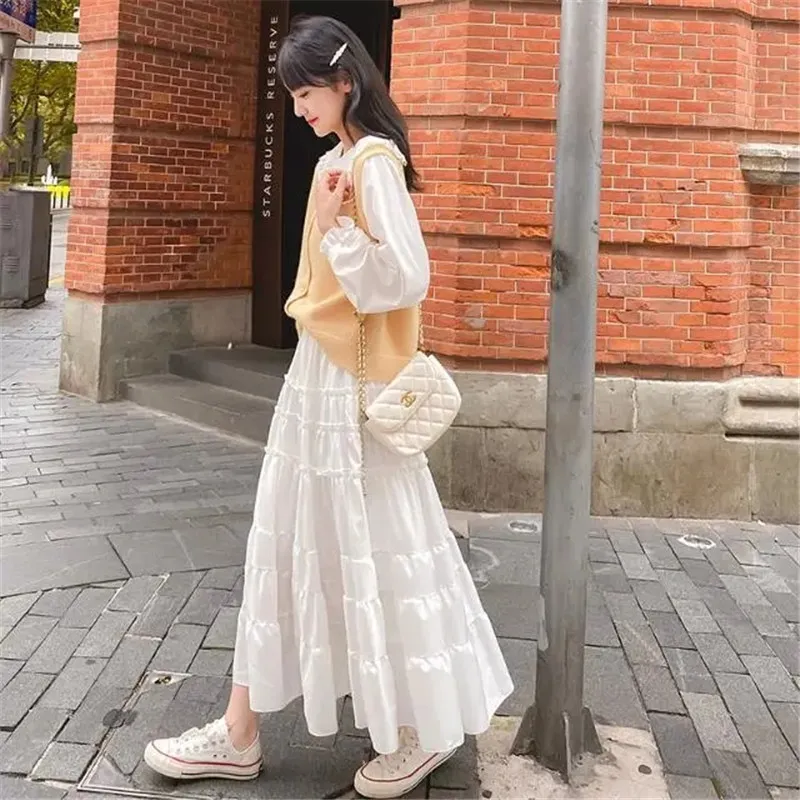Jupe plissée taille haute blanche femmes été harajuku long volant mode coréenne noir Maxi vintage fille étudiant 210421