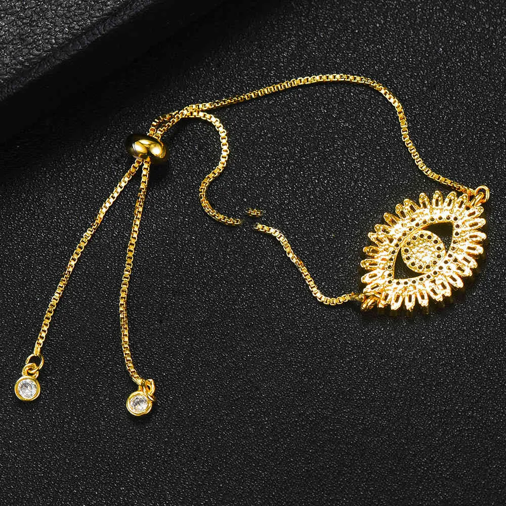 GODKI / bag Luxury Baguette Turkish Eye Adjustable Bracelet Bohemian Link Bracelets For Women Femme Fashion Jewelry