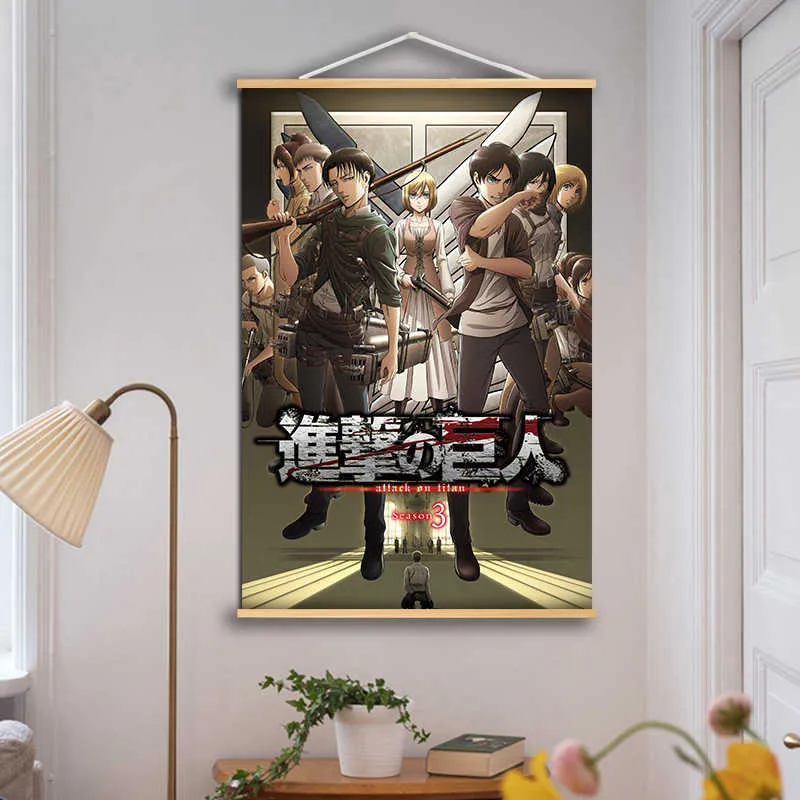 攻撃へのティチャンLevi Rivaille Rival Ackermanアニメポスターキャンバス絵画壁の装飾壁アート写真ルームの装飾家の装飾Y0927