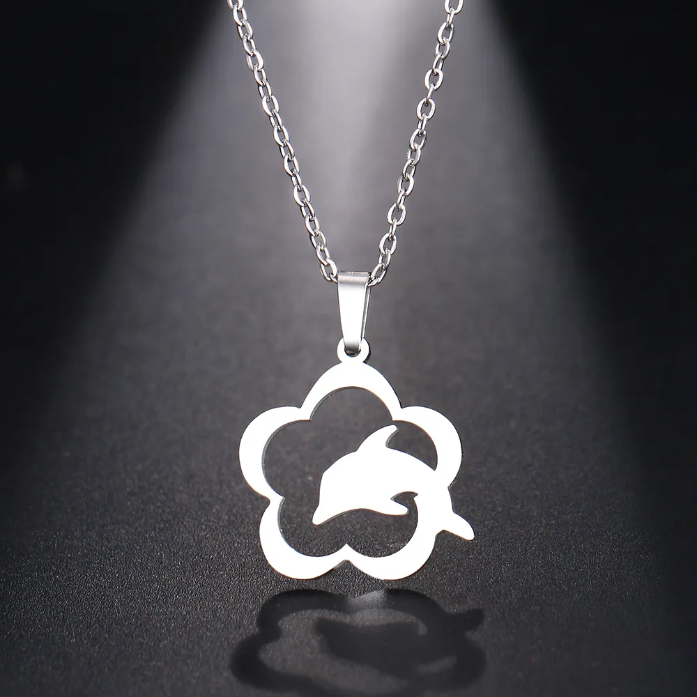 Stainless Steel Necklace for Women Man Dolphin Jump Wreath Choker Pendant Engagement Jewelry