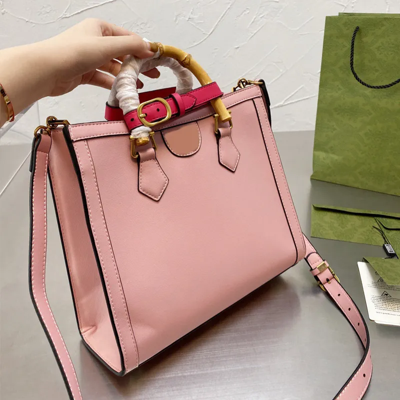 Frauen Einkaufstaschen Einkaufstasche mit großer Kapazität Paket glatte Leder -Hardware Bambus tragbare Schnalle Verstellbarer Schultergurt268n