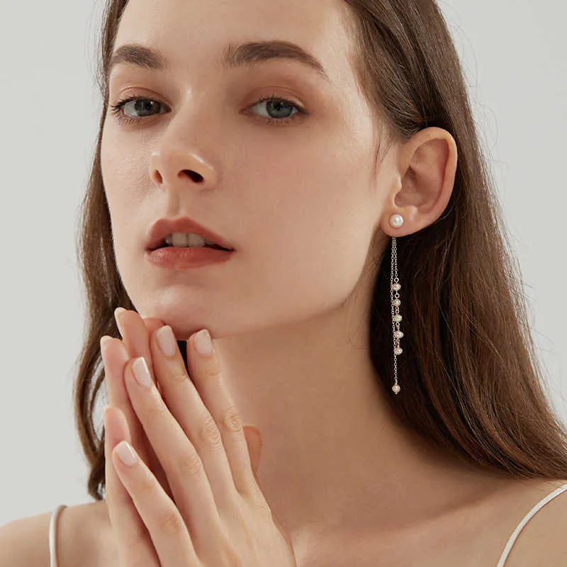 ASHIQI Natural freshwater pearl 925 sterling silver hanging tassel long earrings for women fashion EH336 2106248340627