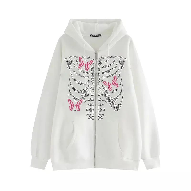 Gothic clothing hip-hop street butterfly skull oversized hoodie women trend loose zipper sweatshirt 220314