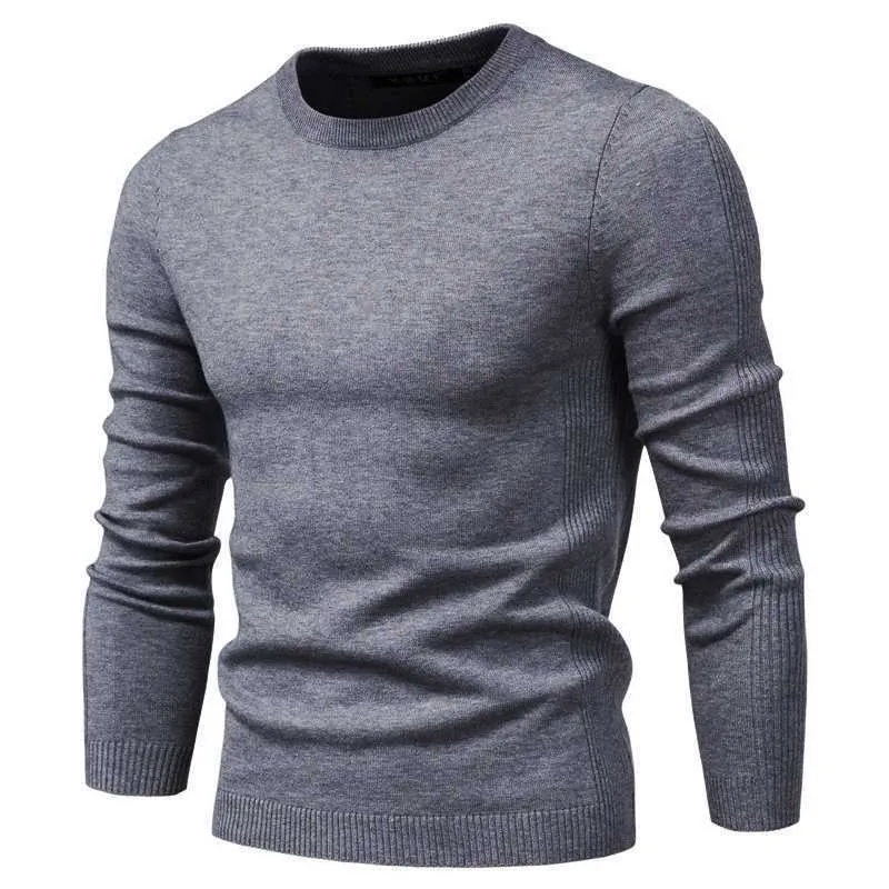 4XL mannen herfst casual effen dikke wol katoenen trui truien outfit mode slim fit O-hals trui 210812