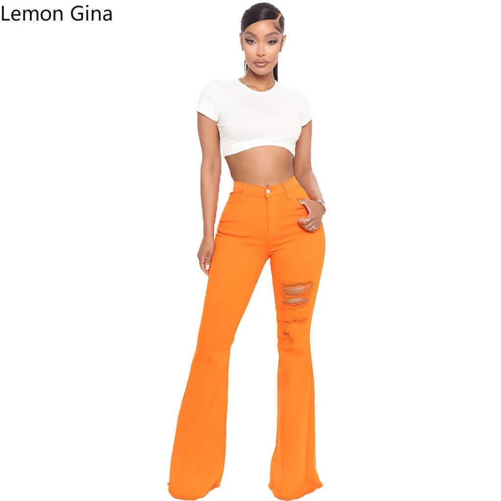 Lemon Gina Fashion Match Tendance Personnalité Rip Stretch Bell Pantalon Q0802