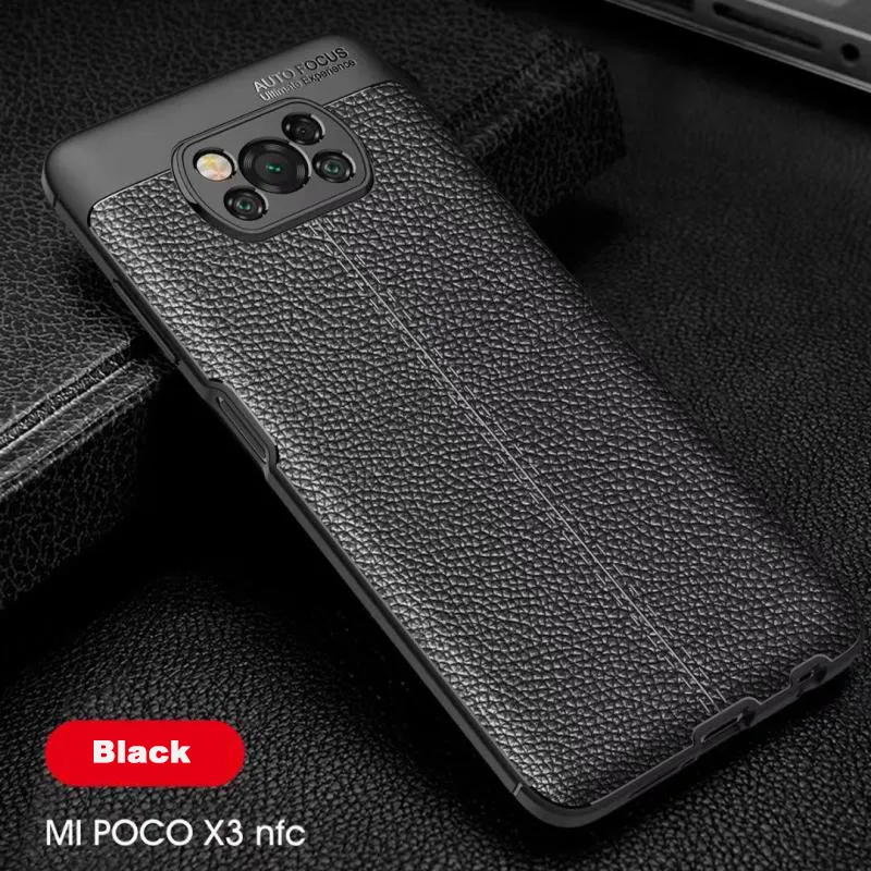 Rückseitige Abdeckungsfälle für Xiaomi Poco X3, Pu-Leder-Handyhülle mit weichem Silikon-Stoßdämpfer für Mi Poco M2 F2 Pro X2 X3 Nfc