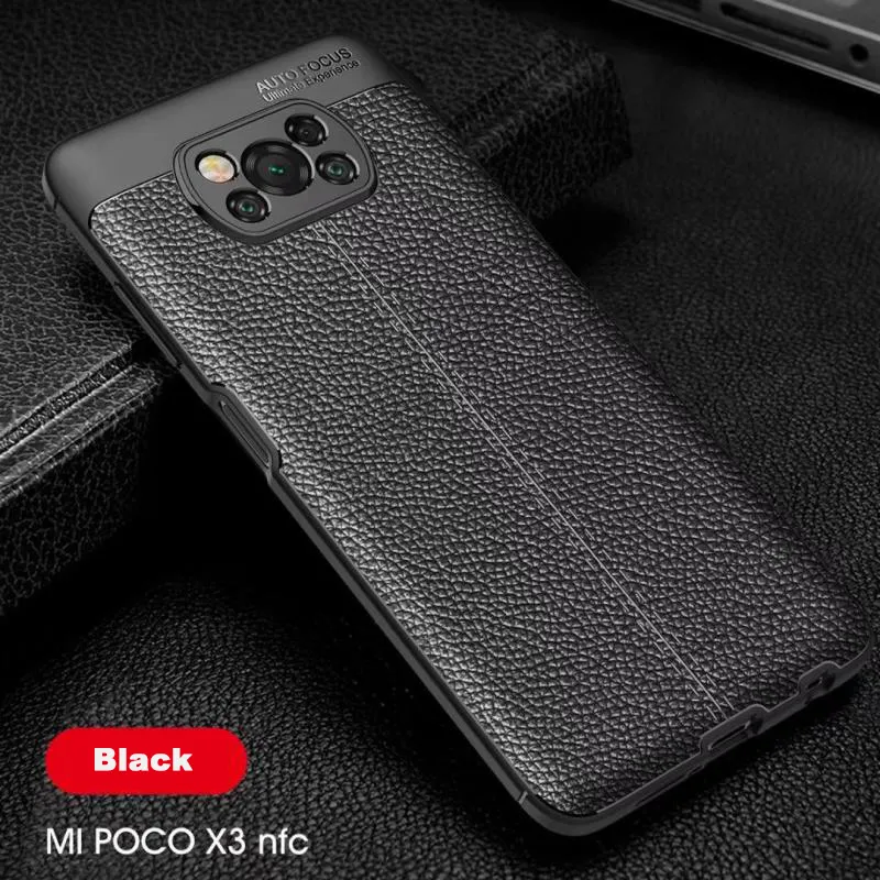 Tillbaka Cover Fodral för Xiaomi Poco X3, PU Läder Mobiltelefonväska med mjuk silikonstötdämpare för MI POCO M2 F2 Pro X2 X3 NFC