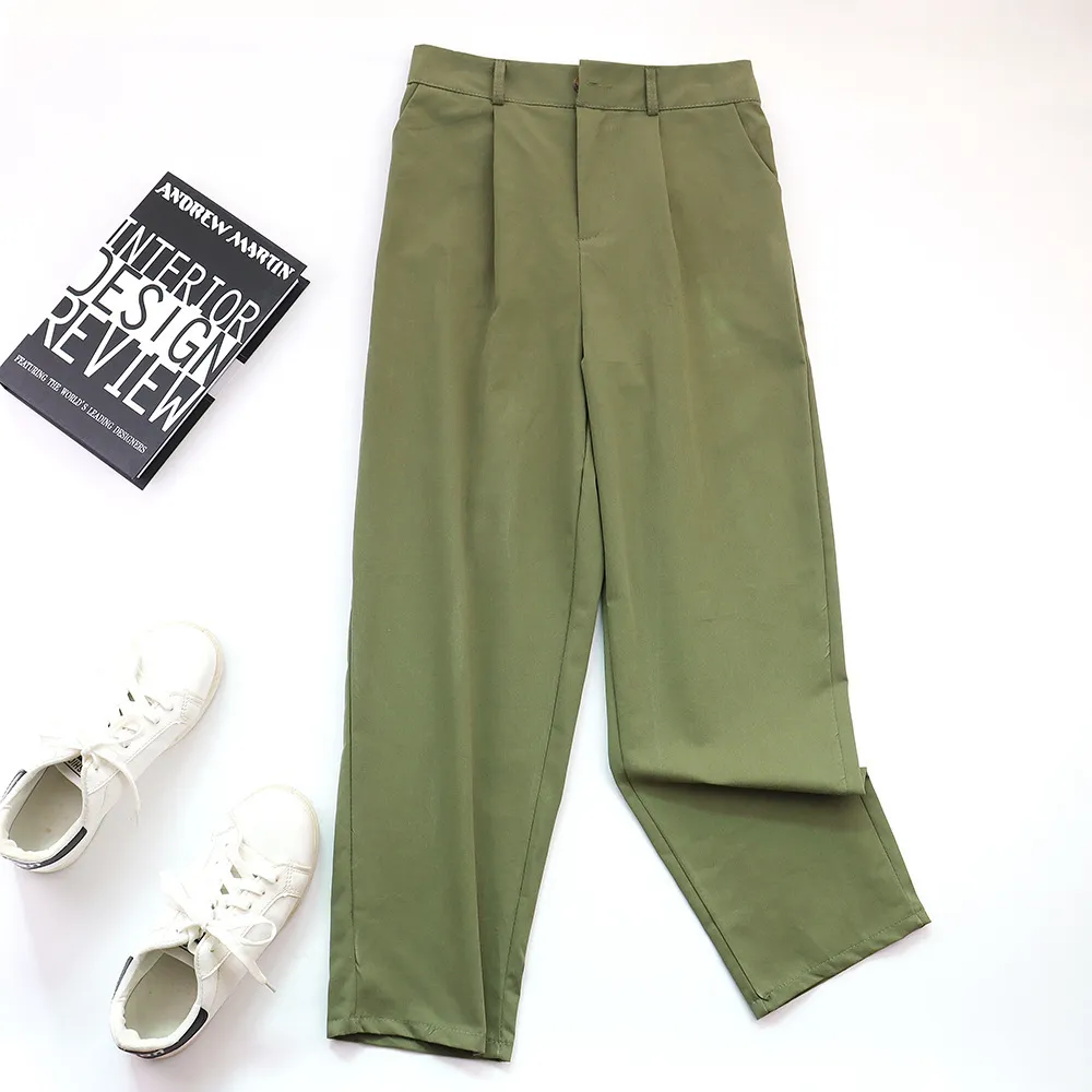 spring solid color Slim high-waist women's pants casual female Button Fly Ankle-Length Pants trousers women 210420