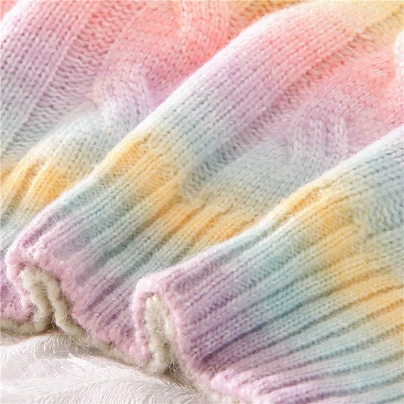 Höst Vinter Kvinnor Rainbow Tröjor Tie Dye Pullover O-Neck Lång Loose Striped Korean Jumpers Candy Color Oversized Kvinna Toppar 211011