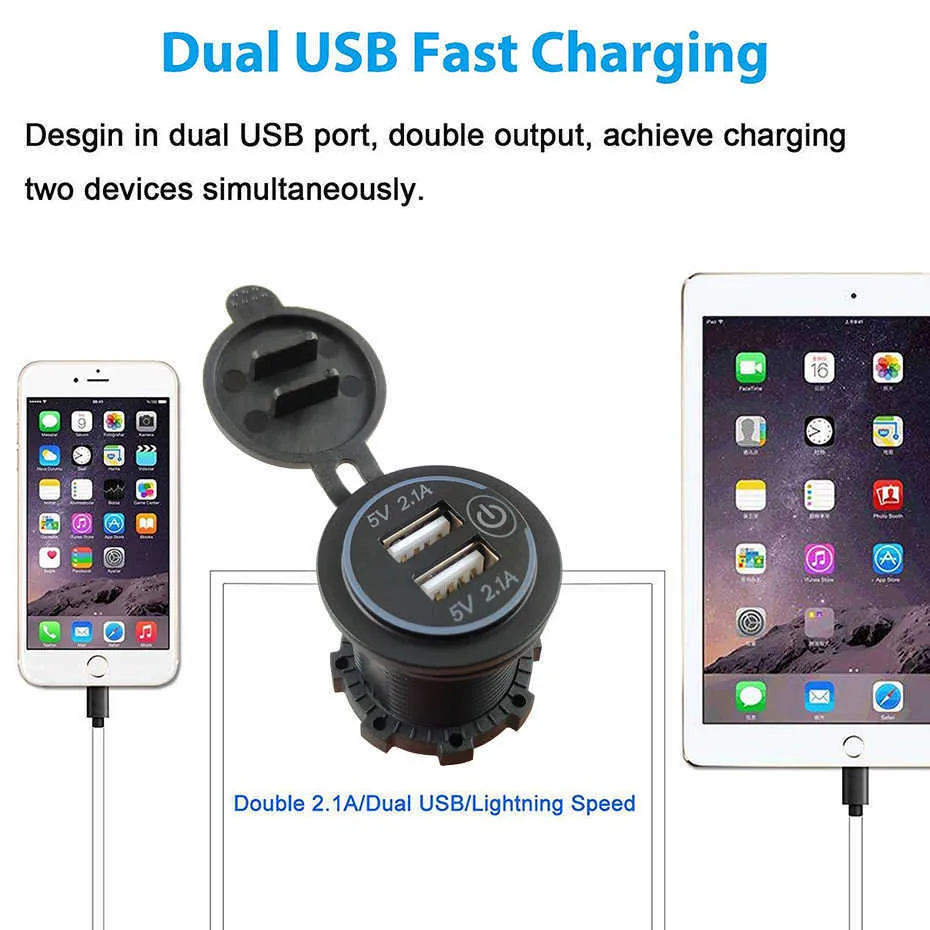 Neue Touch Schalter 4,2 A Auto Zigarette Leichter Ladegerät Universelle Wasserdichte Universal Boot Lkw Auto USB Ladegerät Buchse Für telefon Tisch