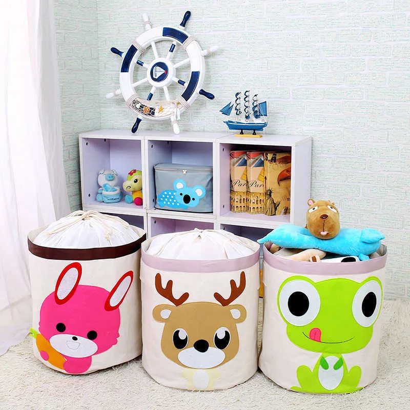 Large Folding Storage Basket Cartoon Animal Bag For Kids Toys Organizer Waterproof Clothes Laundry With Cover 210609