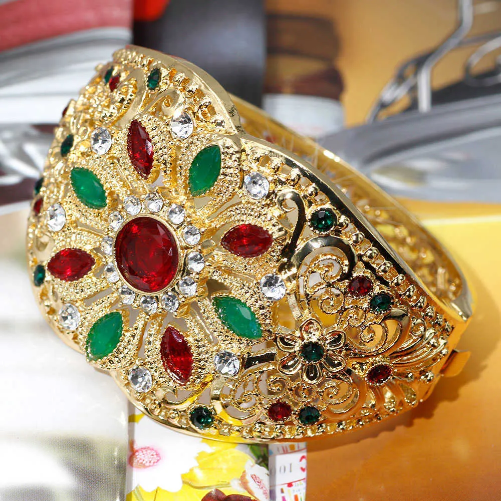 Sunspicems Gold Color Moroccan Bangle Rhukestons Cuff Bracelet 여성용 알제리 민족 웨딩 쥬얼리 두바이 파티 Bijoux 선물 Q0719