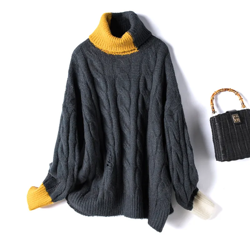 H.SA Dames Turtleneck Pullover en Sweaters Twisted Koreaanse jumpers Losse stijl Chic Winter Sweater Tops 210417
