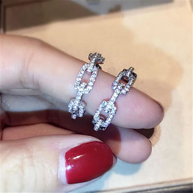 Jóias de casamento da moda 100% 925 anéis de prata esterlina Pave branco safira CZ corrente de diamante feminino anel de dedo de luxo RA0996