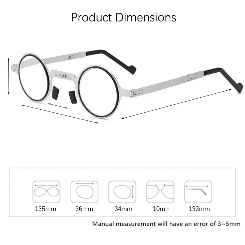 Okrągła metalowa rama Składane Okulary do czytania Mężczyźni Kobiety Anti Blue Light Rays Blokowanie Presbyopia Dalsighted Eyeglasses 1.5