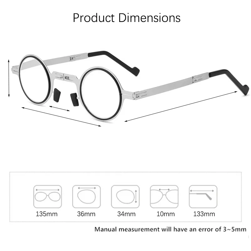 Yuvarlak Metal Çerçeve Katlanabilir Okuma Gözlükleri Erkek Kadın Anti Mavi Işık Işınları Blokaj Presbiyopi Farsighted Gözlükler 1.5