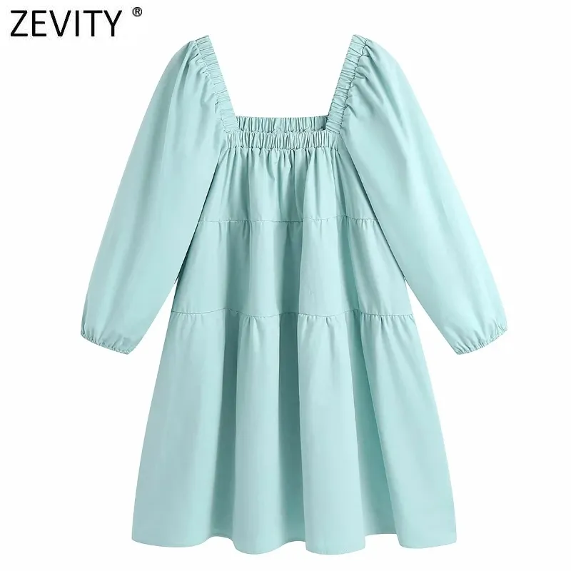 Zevidade Novas Mulheres Estilo Francês Solor Plissado Elástico Mini Mini Vestido Senhoras Spraz Sleeve Vestido Chic Vestidos Casuais DS8325 210419