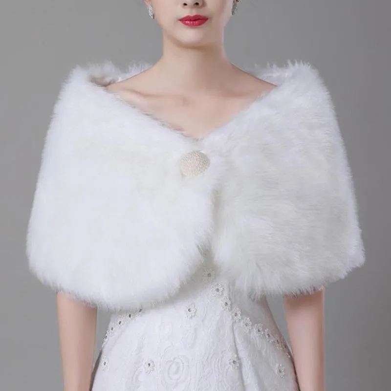 Cravates de cou de mariage hiver châle blanc fausse fourrure Cape Wrap manteau fête haussement d'épaules accessoires de mariée accessoire 284b