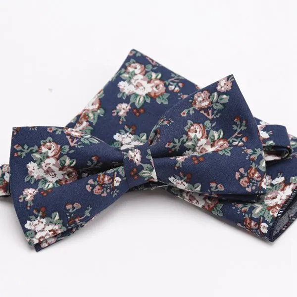 Bowtie платок набор цветок хлопок Cravat мода свадьба связывание для мужчин бабочка галстук мужская рубашка аксессуары