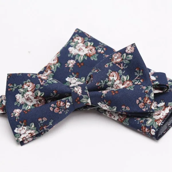 Bowtie Handkerchef Set Flower Cotton Cravat Fashion Fashion Party Party Ties for Men Butterfly Cravatta Accessori camicia maschile