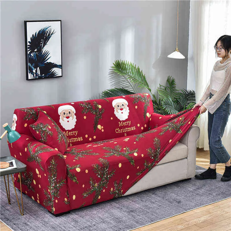 1 2 3 4 Seater Christmas Sofa Covers for Living Room Elastic Slipcovers Stretch All-inclusive Couch Cover Home Xmas Decor 211116