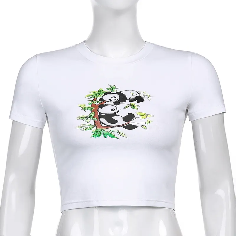 Animal Print Y2K T-Shirts À Manches Courtes Mode Femmes Casual Summer Basic Crop Tops Pour Les Filles Kawaii White Tees 210415