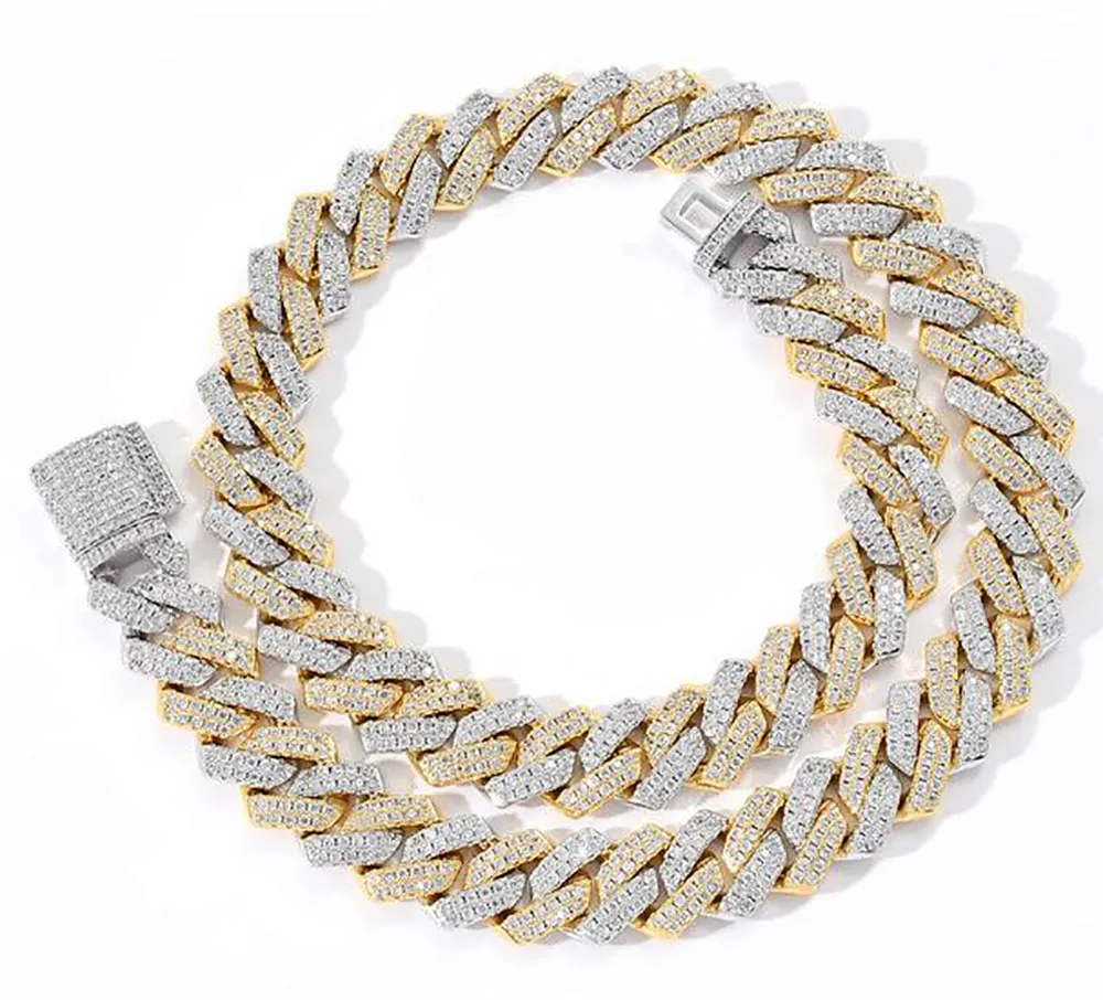 14 mm Iced Cubaanse schakelketting 14K witgoud vergulde tweekleurige goud- en zilverkleurige diamanten zirkonia-sieraden 16in271n