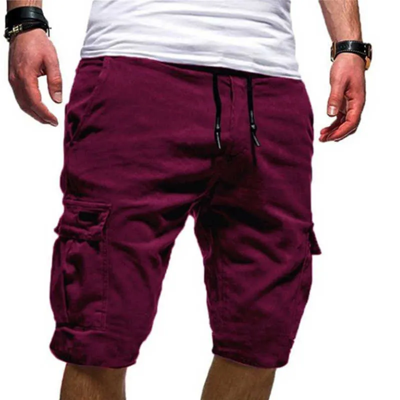 Homme été Cargo Shorts hommes Sport Pure Color Bandage décontracté pantalons de survêtement amples confortable cordon Shorts grande taille pantalon X0705