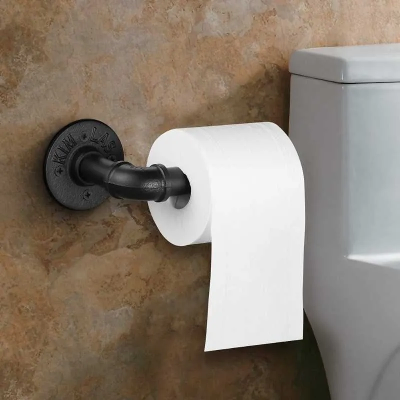 Rustik industriell rör toalettpapper hållare tungt stil vintage väggmonterad kit 210720
