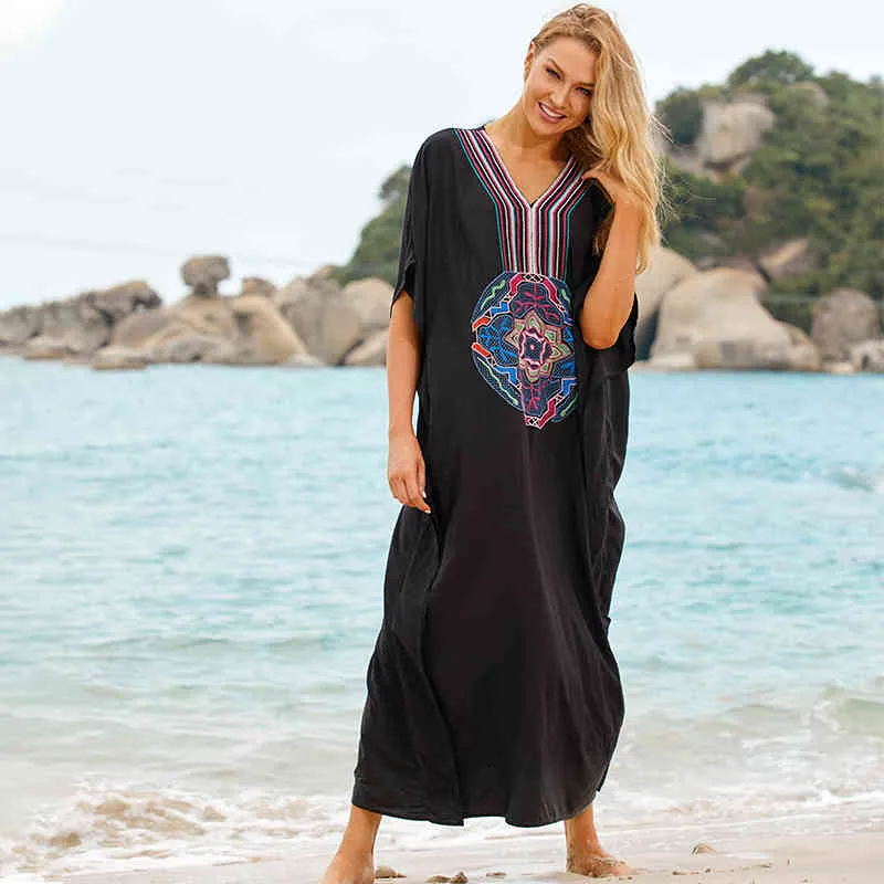 Broderie coton plage couvrir Saida de praia maillot de bain femmes bikini couverture tuniques pour paréo Sarong porter # Q683 210420