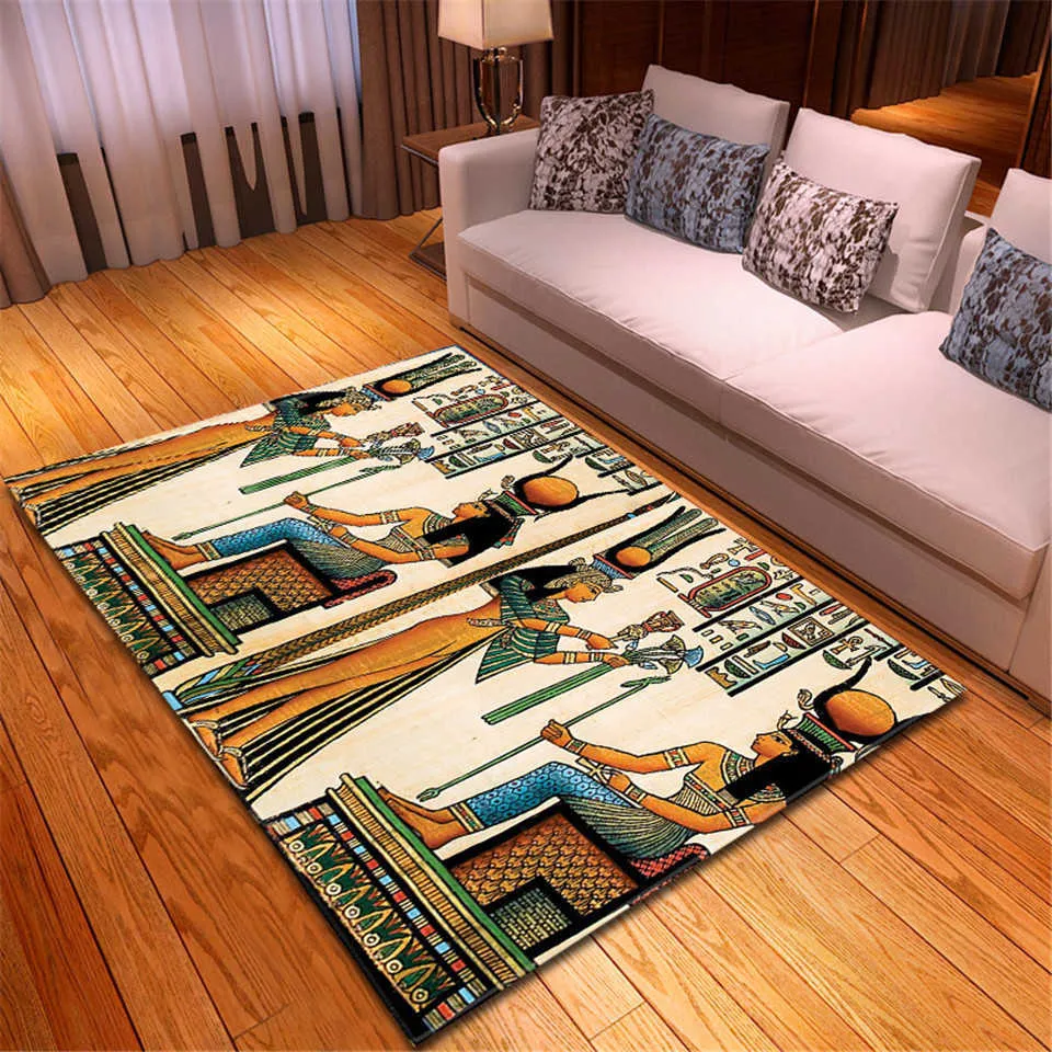 Égypte ancienne élément impression 3D tapis salon maison décor égyptien Absorption d'eau tapis de salle de bain grand tapis de chevet 210727