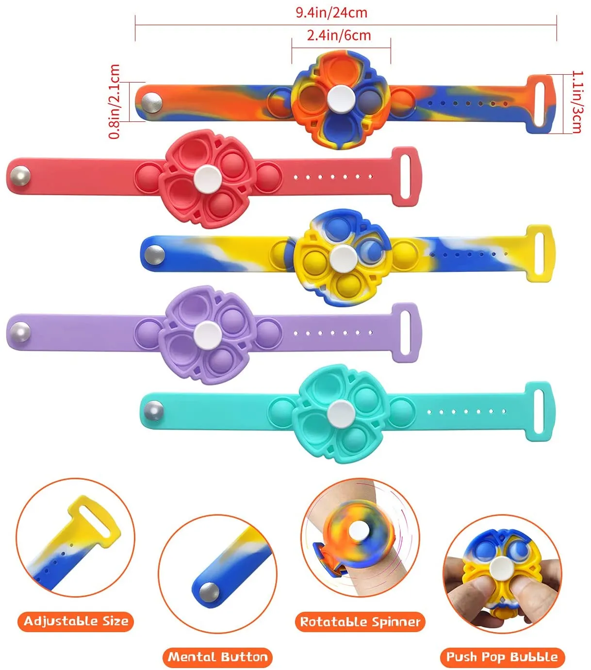 Bracelet Spinner, Push Bubble Sensory Toys Stress Relief Watch for Kids Adults ADHD Autism 2980482