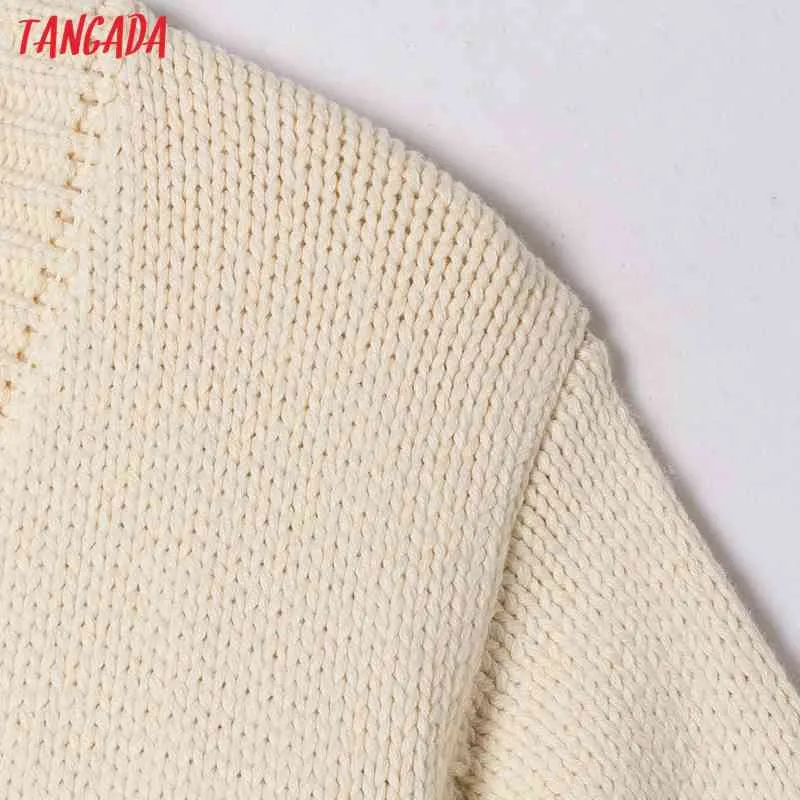 Bottoni con perline da donna Cappotto in cardigan lavorato a maglia stile corto maglione corto vintage beige 6H32 210416